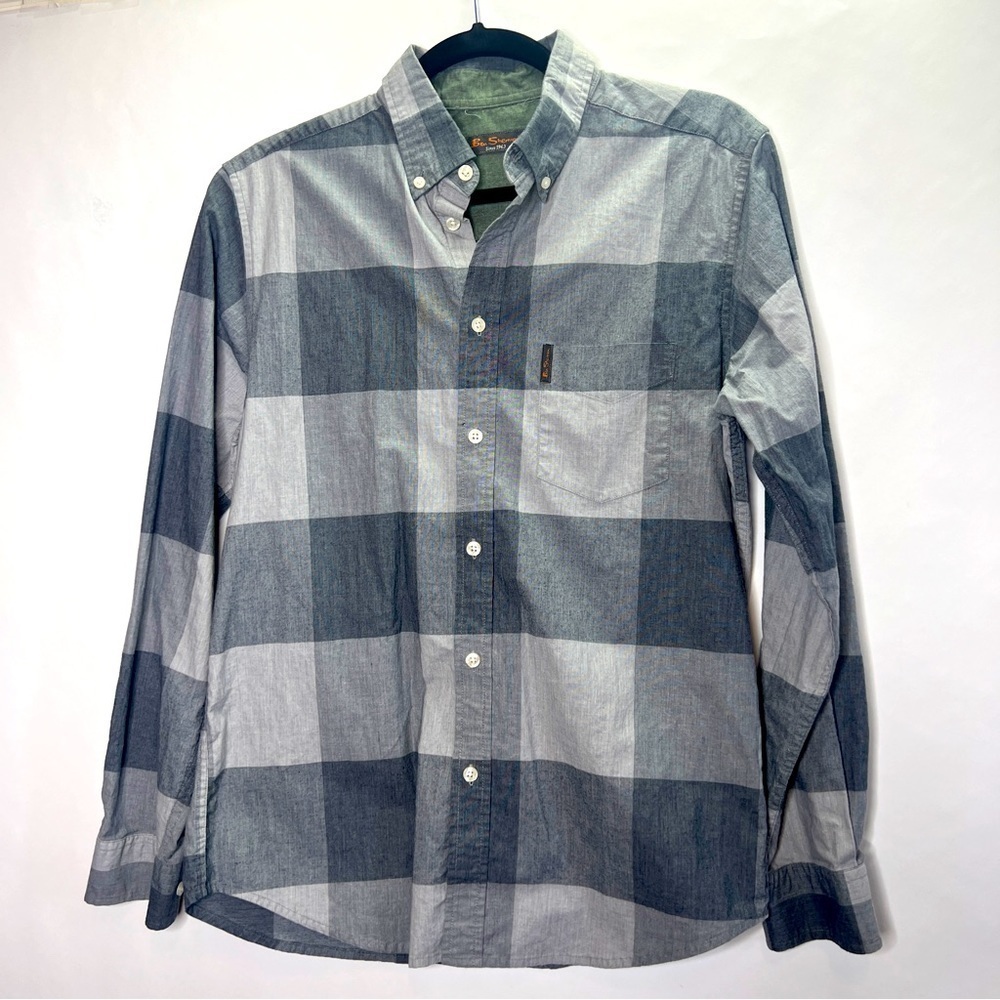 BEN Sherman Gray Checker Casual Button Down Shirt Men's Size S
